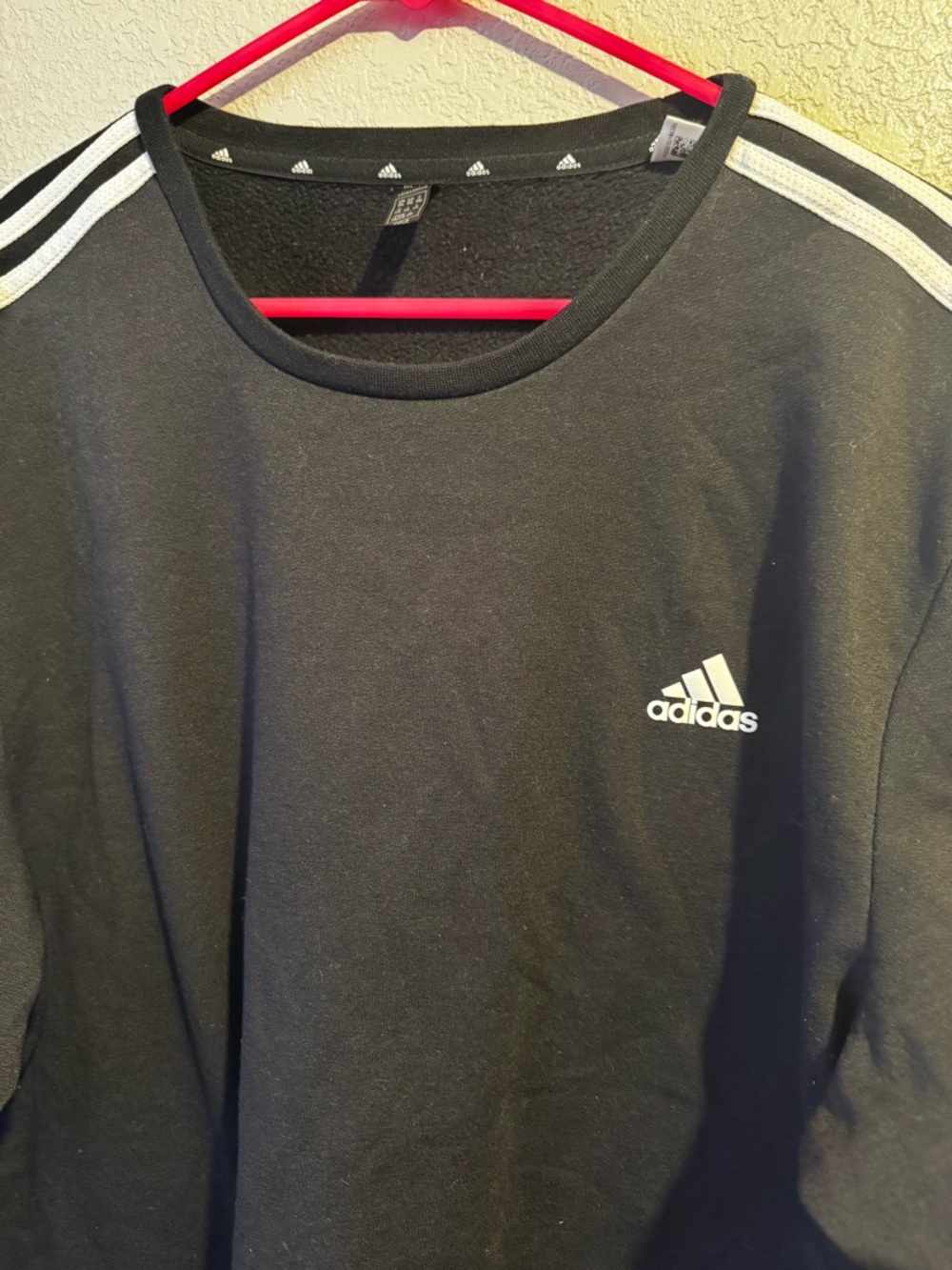 adidas Black Crewneck Sweatshirt with White Shoulder Stripes - Picture 3 of 3